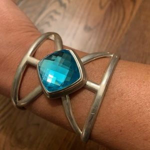 Silver Cuff Bracelet with Blue Jewel